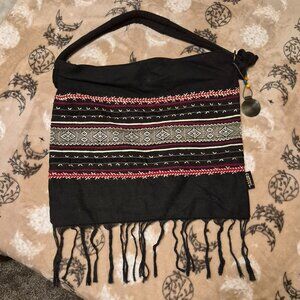 Like NEW Catori Black Bag Purse Tote Beaded Zip Boho Fringe Hippie